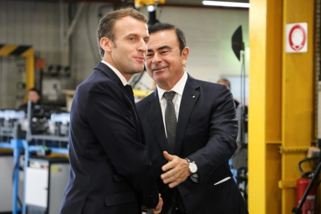 French President Emmanuel Macron, seen here with Ghosn at a Renault factory visit this month, said his government would be 'extremely vigilant' about the automaker's stability (AFP)