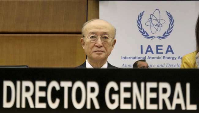 Director General of the International Atomic Energy Agency, IAEA, Yukiya Amano of Japan, waits for the start of the IAEA board of governors meeting at the International Center in Vienna, Austria, Thursday, Nov. 22, 2018. (AP)