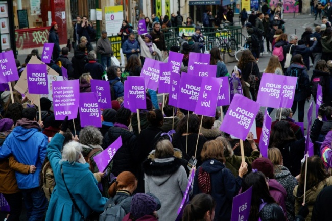 Paris saw the largest protest as #NousToutes (all of us) supporters demanded action a day ahead of the UN International Day for the Elimination of Violence against Women (AFP)