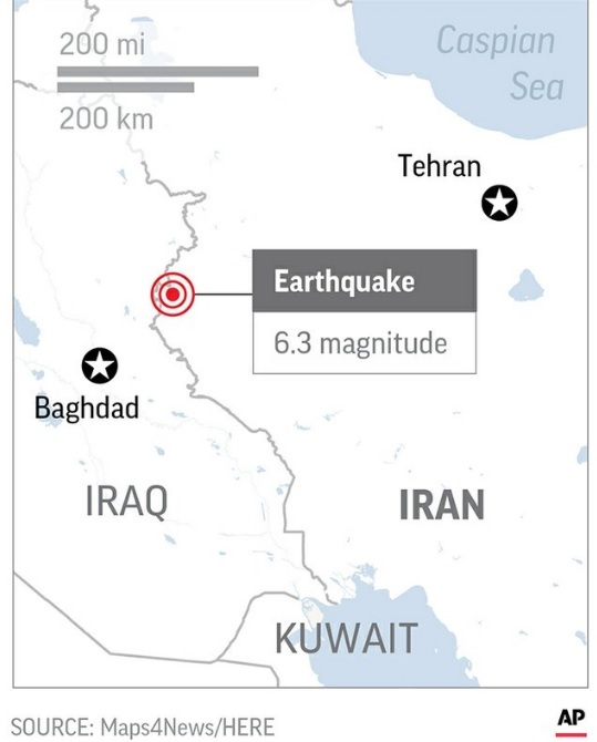 The U.S. Geological Survey says a magnitude 6.3 earthquake has struck western Iran near its border with Iraq.
