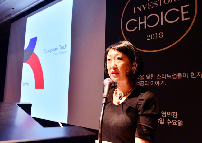 Fleur Pellerin, co-founder and managing partner of venture capital firm Korelya Capital, delivers a keynote speech at the first The Investor’s Choice, a startup conference, at Hotel Shilla in Seoul on Wednesday. Park Hyun-koo/The Korea Herald