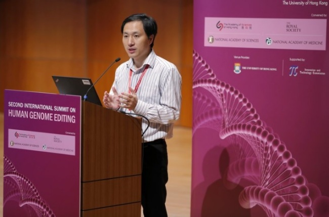 He Jiankui speaks during an international gene editing conference in Hong Kong. (AP)