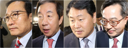 홍영표, 자유한국당 김성태, 바른미래당 김관영 교섭단체 원내대표와 김동연 부총리 겸 기획재정부 장관(사진 오른쪽)이 내년도 예산안 협상을 위해 6일 오전 국회 운영위원장실로 들어가고 있다. (사진=연합뉴스)