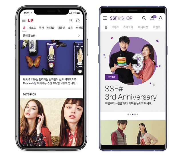 LF의 LF몰(왼쪽)과 삼성물산 패션부문의 SSF샵.  [제공=각 사]