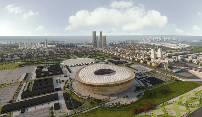 This computer generated image provided by Qatar's Supreme Committee for Delivery & Legacy shows what Lusail Stadium and its auxiliary facilities in Lusail City will look like for the 2022 FIFA World Cup. (Yonhap)