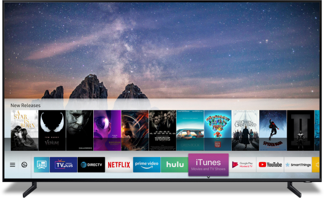 Samsung Electronics announced that it will equip its Samsung Smart TV with Apple’s iTunes Movie and TV shows app and AirPlay 2, at the Consumer Electronics Show 2019 in Las Vegas, Sunday. This is the first time a smart TV would have both iTunes and AirPlay. (Yonhap)