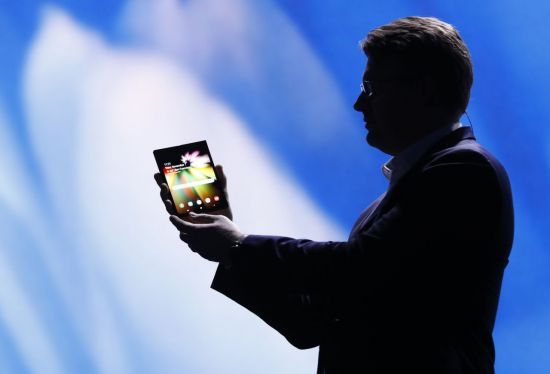A prototype of Samsung's foldable phone is featured at the 2018 Samsung Developer Conference (Reuters-Yonhap)