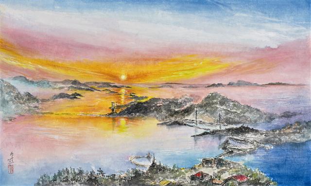 정은경, 선유도일출, 50x30cm, 한지에 석채, 2018.
[제공=윤갤러리]
