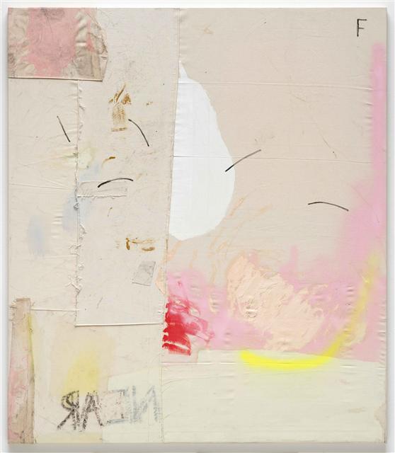 제니 브로신스키, So near so far, 2019, oil,oil stick, spray paint on sewn canvas,150×130cm.  [초이앤라거 제공]