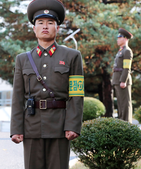 JSA에서 근무중인 북한군. [연합]
