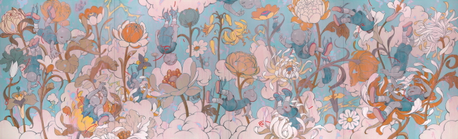 Descendents - Blue Wood, 2018, Acrylic on canvas, 335.2 x 1097.2 cm, ⓒ 2019 James Jean