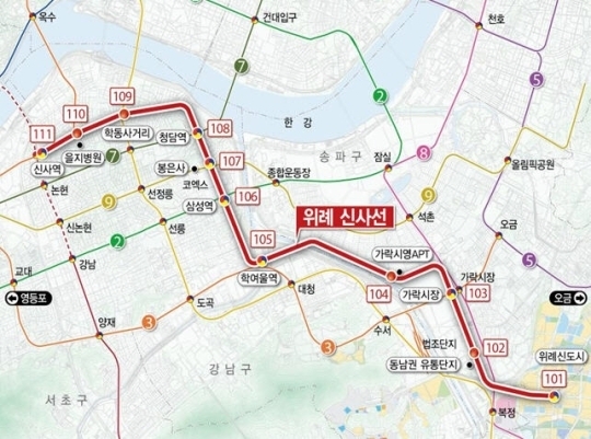 위례신사선 노선 계획도.   [자료=서울시]