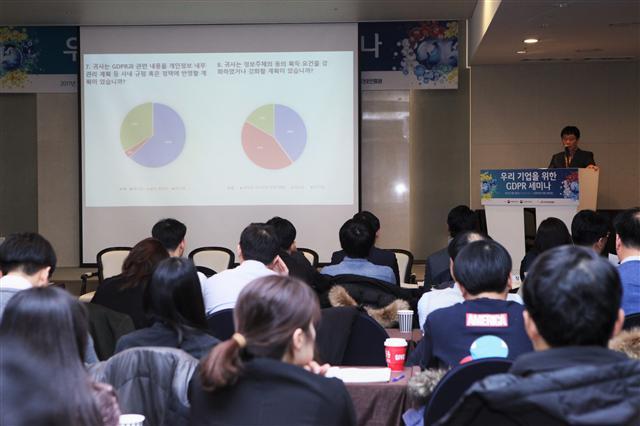 한국인터넷진흥원이 2017년 12월 개최한 GDPR 세미나에서 기업 관계자들이 설명을 듣고 있는 모습  [한국인터넷진흥원 제공]