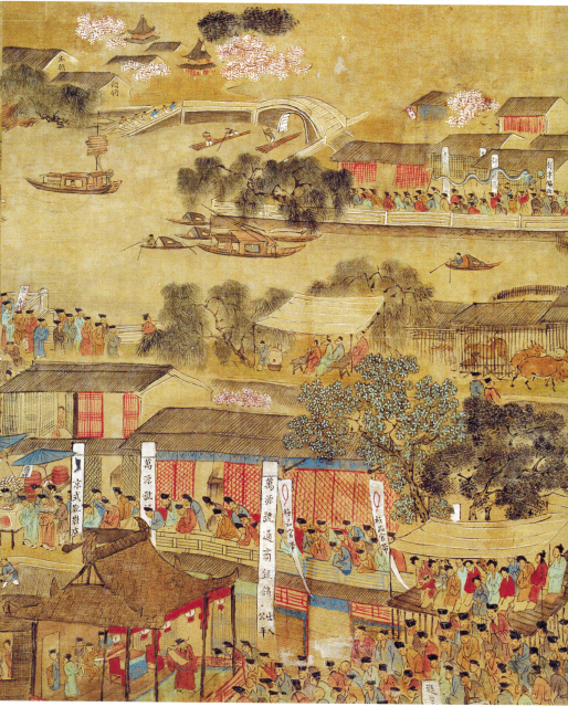 명대 사람이 그림 ‘남도번화도’ 중의 신발가게. 간판에 신발의 그림이 그려져 있고, 경성식 신발가게라고 적혀있다.  [글항아리 제공]