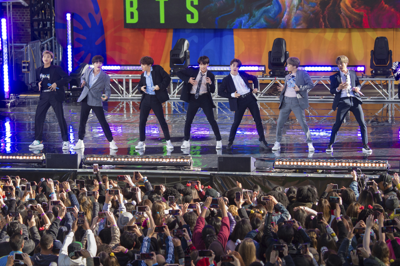 South Korean boy band BTS perform on ABC's "Good Morning America at Rumsey Playfield/SummerStage in Central Park on Wednesday, May 15, 2019, in New York. (AP)