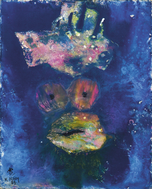 ①에바 알머슨 / Let‘s go / 캔버스에 유채 / 116.8×80.3cm (50호)
②남관 / 무제 / 캔버스에 유채 / 27.3×22cm (3호)
③사석원 / 당나귀와 닭 / 종이에 채색 / 80.8×56cm / 2000
④부샹파이 / 드로잉북 / 종이에 연필, 펜 / 20×12.5cm (66p중 일부)