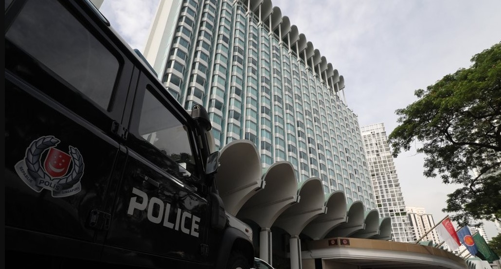A view of the Shangri-La Hotel, where the 18th Asia Security Summit opens May 31, 2019, for a three-day run (Yonhap)