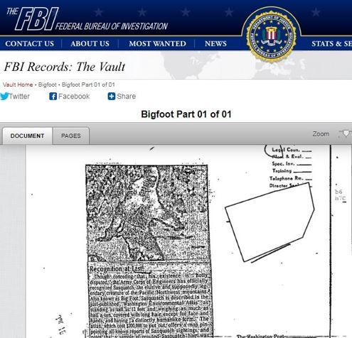 FBI가 공개한 '사스콰치 파일' (FBI 홈페이지)