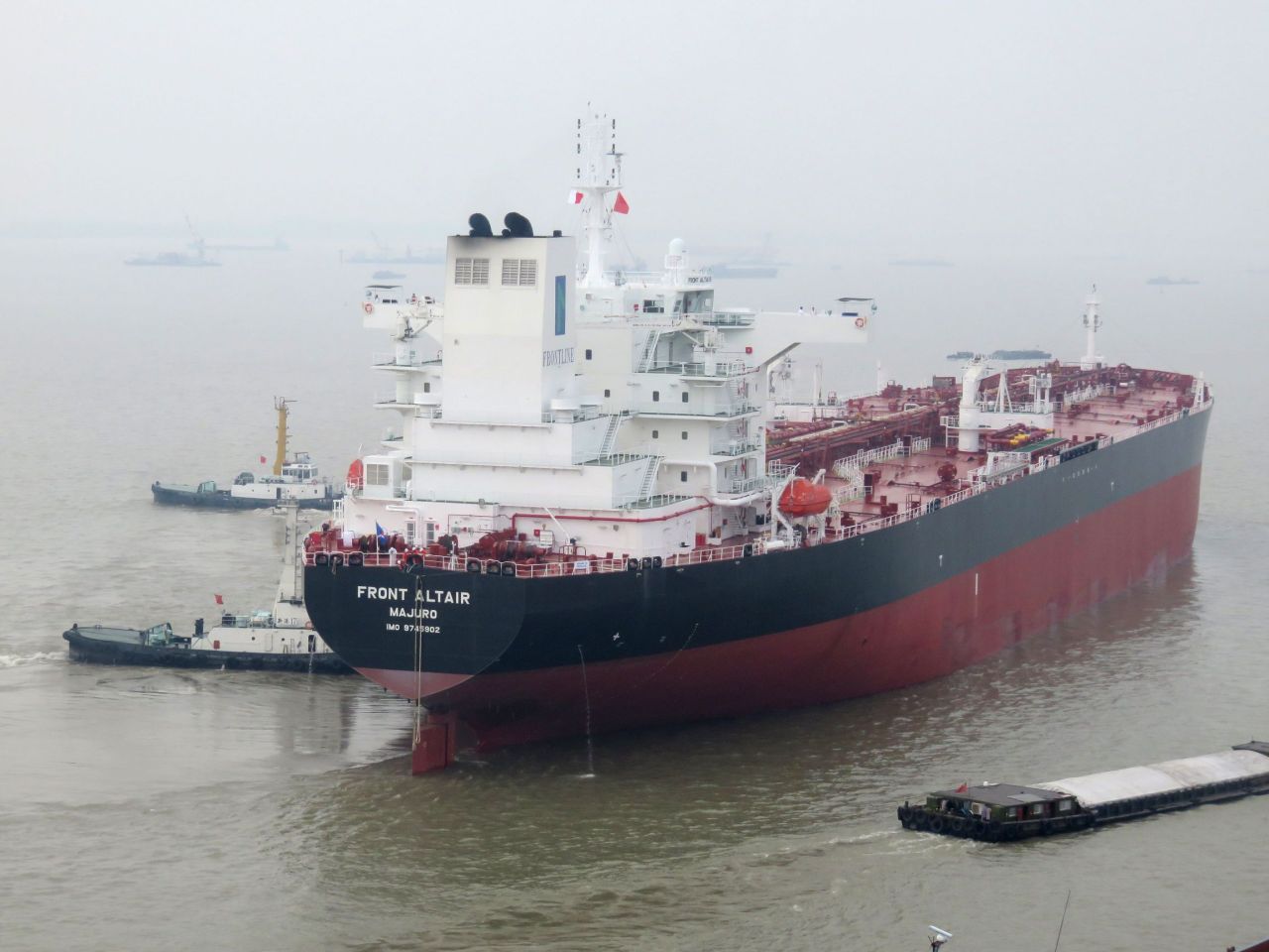 This undated and non located handout picture released by Frontline Management AS on June 13, 2019 shows the Norwegian tanker Front Altair. - The 111,000-tonne oil tanker, a Marshall Islands-flagged vessel, was "attacked" on June 13, 2019 morning in the Gulf of Oman, with three explosions but no injuries reported on board, the Norwegian Maritime Authority said. (AFP)