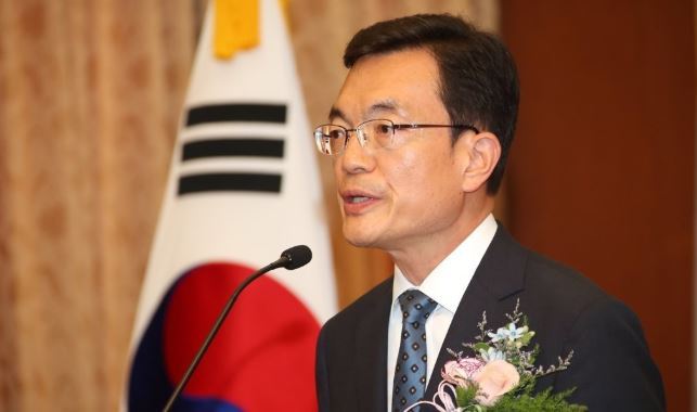 This photo, taken on May 24, 2019, shows Vice Foreign Minister Cho Sei-young speaking during his inauguration ceremony at the foreign ministry in Seoul. (Yonhap)