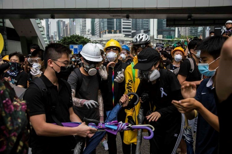 Protesters remained in control of key roads in Hong Kong on Monday morning. (AFP)