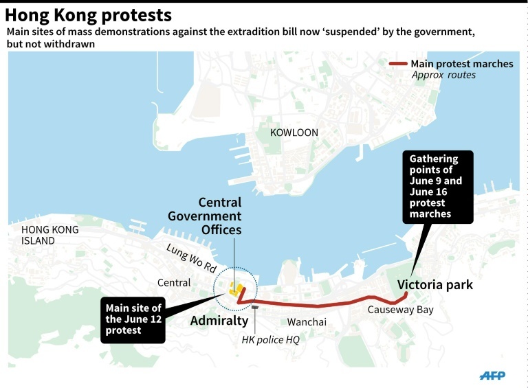 Graphic on a week of mass protests in Hong Kong against the extradition bill. (AFP)
