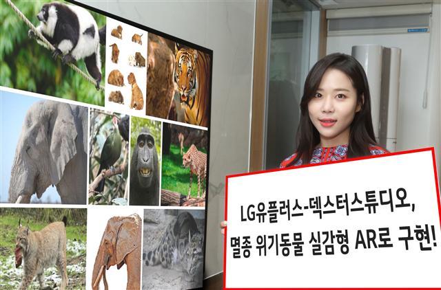LG유플러스 모델이 멸종위기 동물의 실감형 AR 콘텐츠 제작을 알리고 있다.
[LG유플러스 제공]