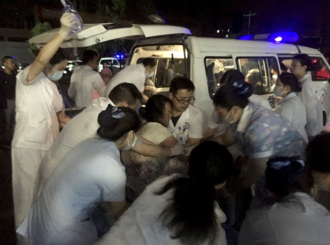 Medical staff tend to a wounded at a local hospital in the aftermath of an earthquake in Changning County of Yibin City, southwest China`s Sichuan Province, early Tuesday, June 18, 2019.(Xinhua-AP)