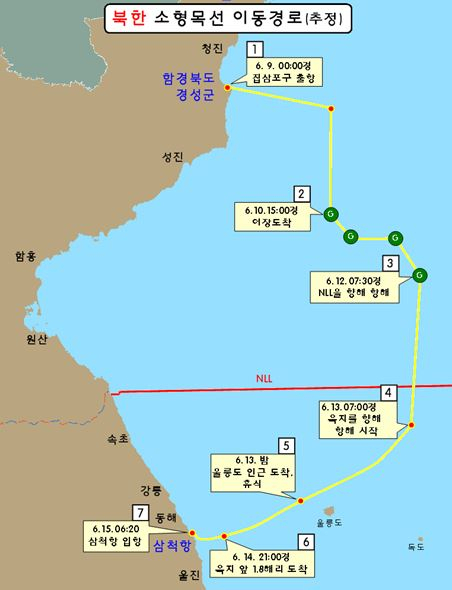 지난달 15일 삼척항에 스스로 정박한 북한 어선. [사진=국방부]