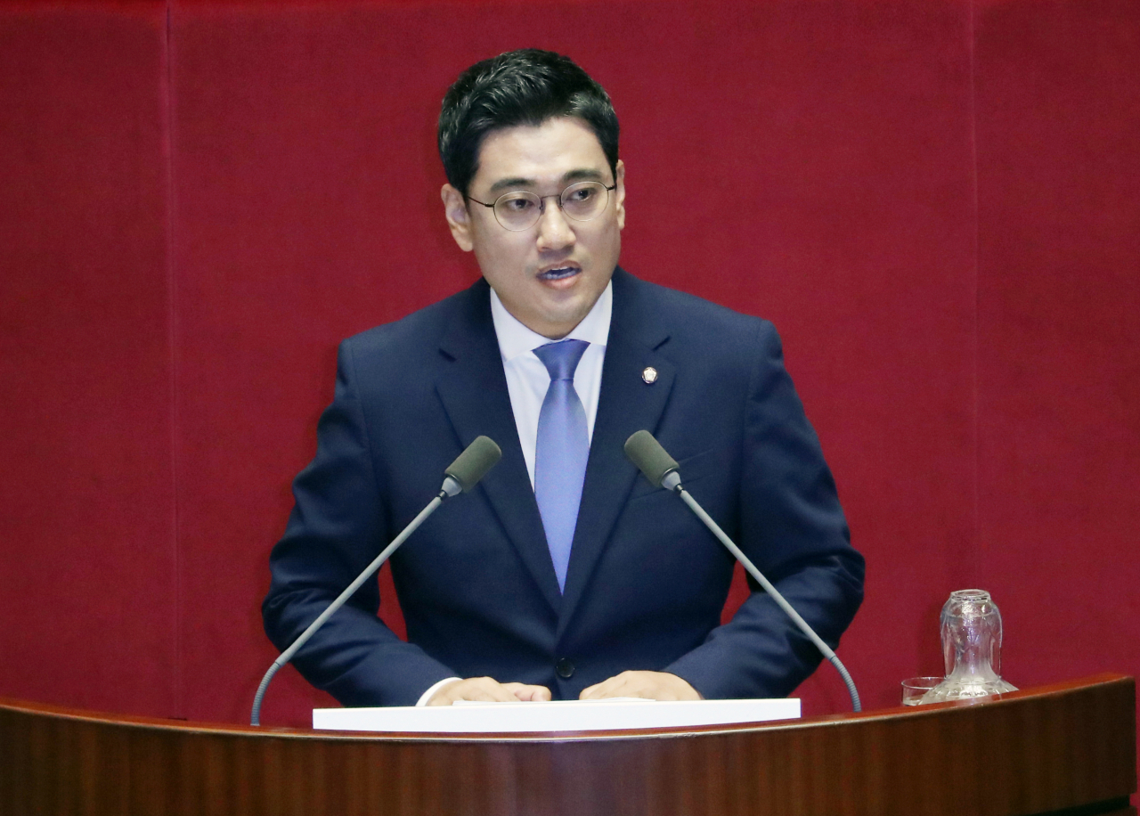 오신환 바른미래당 원내대표가 지난 5일 오전 국회 본회의장에서 교섭단체 대표연설을 하고 있다. [연합]