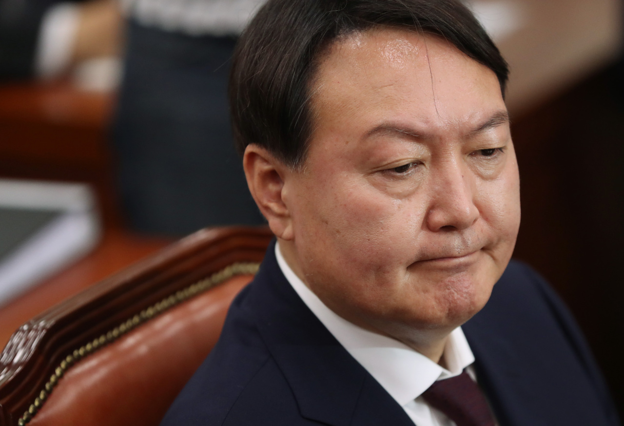 Prosecutor-general nominee Yoon Seok-youl at the parliamentary confirmation hearing on Monday. Yonhap