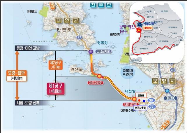충남도 해저터널 위치도(자료제공: 충남도)