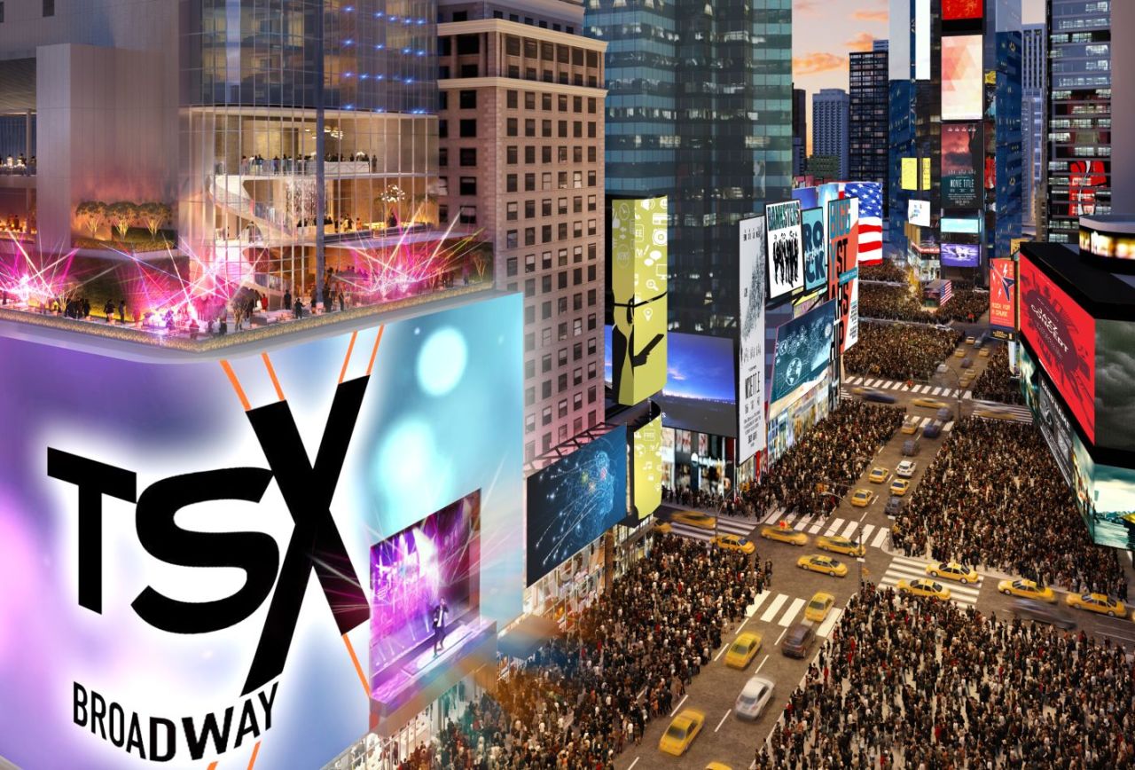 A CGI of the TSX Broadway building in Times Square, set for completion in early 2022 (L&L Holding Company)