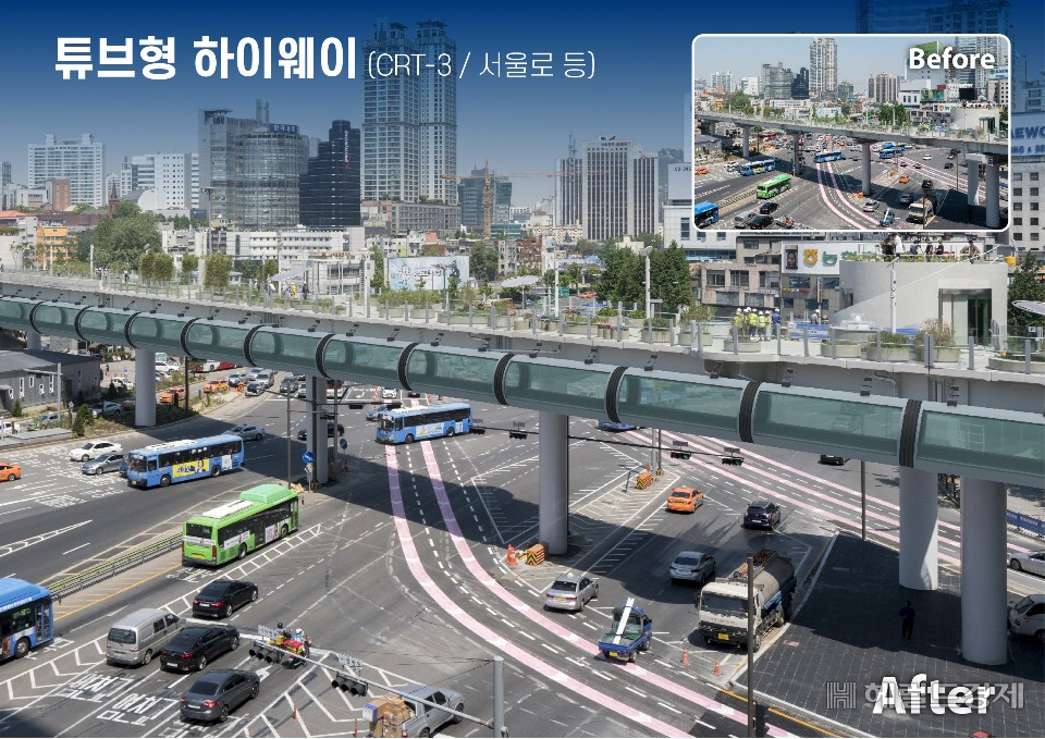 서울역 앞 7017 고가공원 옆에 새로 튜브형으로 조성될 자전거 전용도로 조감도.