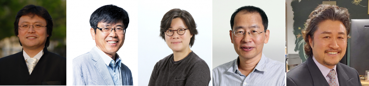 경기문화재단(대표 강헌)은 15일 산하 박물관 미술관 등 주요 문화기반시설의 신임 기관장 인선을 단행했다. 사진 왼쪽부터 송창진 신임 지역문화교육본부장, 김성환 신임 경기도박물관장, 안미희 신임 경기도미술관장, 김태희 신임 실학박물관장, 이한용 신임 전곡선사박물관장. [사진제공=경기문화재단]
