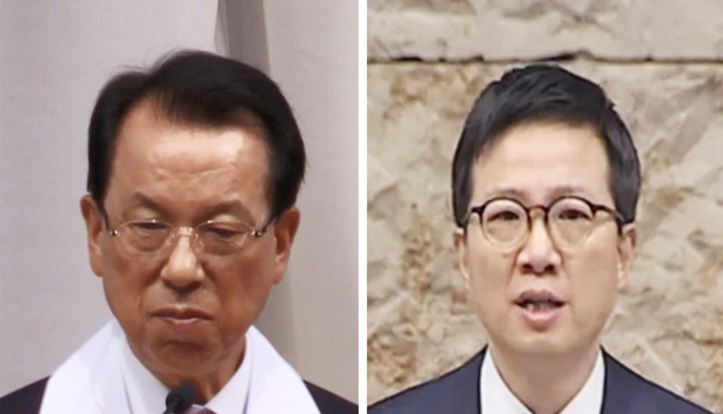 김삼환(왼쪽) 목사와 김하나 위임목사. 연합 제공