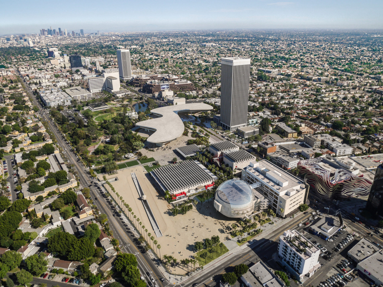 Aerial view; LACMA building in context of Museum Mile, Atelier Peter Zumthor & Partners/The Boundary