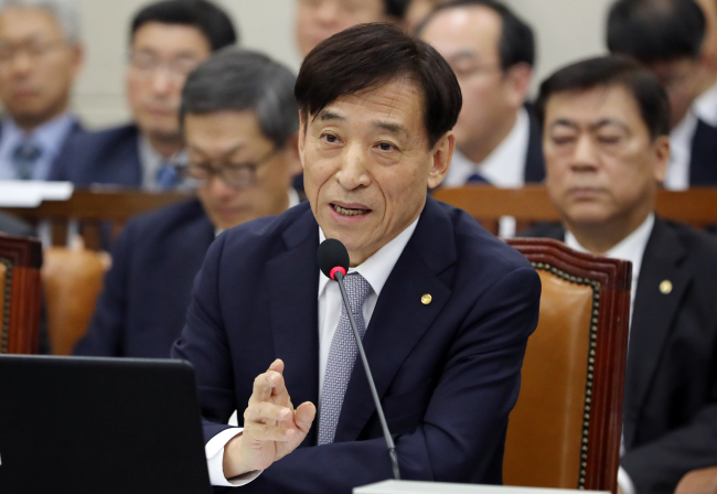 국회에서 답변하는 이주열 한국은행 총재 (사진=연합)