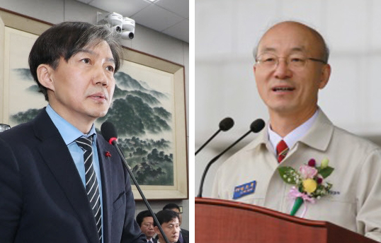 조국 청와대 민정수석의 교체가 임박한 것으로 알려졌다. 오른쪽 사진은 후임 민정수석으로 유력한 김조원 KAI 사장.