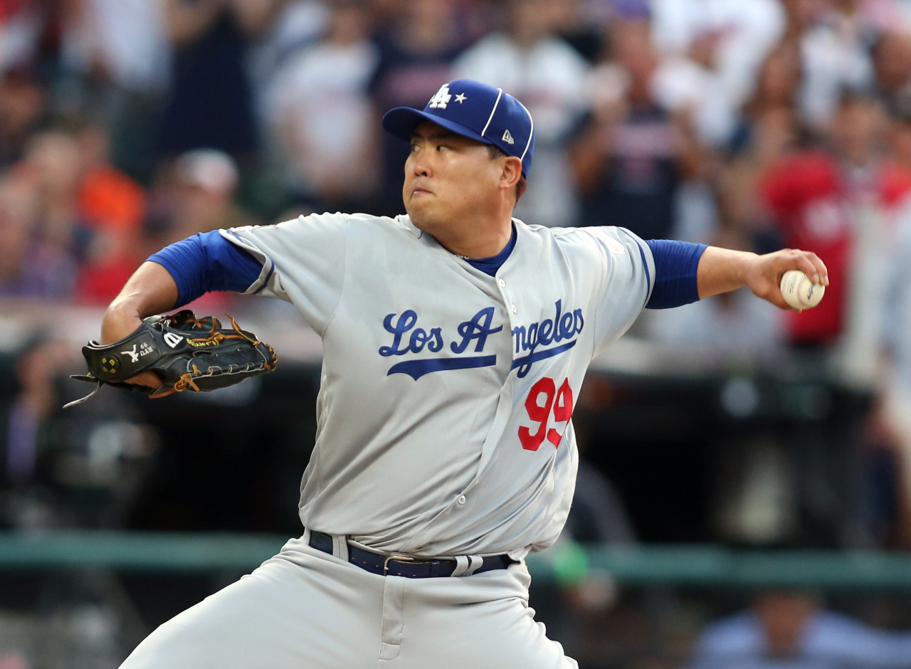 2019 메이저리그(MLB) 올스타전 1회에 내셔널리그 선발투수로 등판해 역투하고 있는 류현진. [연합]