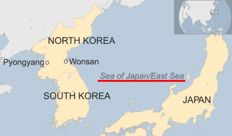 지난 25일 북한의 신형 단거리 미사일 발사에 관한 기사에서 지도안의 한국과 일본 사이의 바다 명칭을 ‘Sea of Japan/East Sea’로 병기표기 했다.[성신여자대학교 서경덕 교수 연구팀]