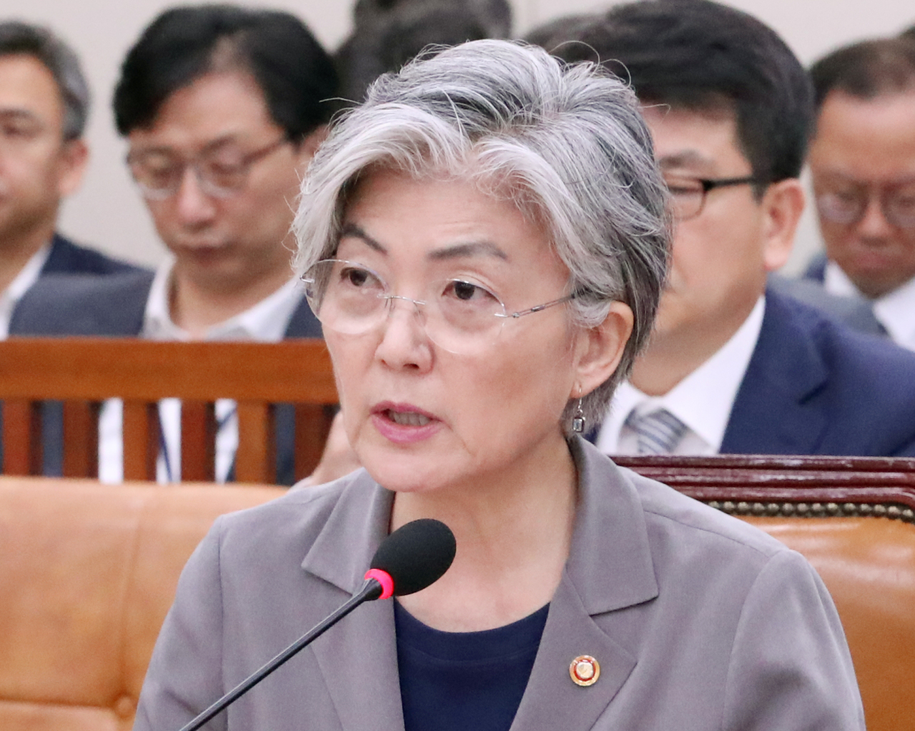 Foreign Minister Kang Kyung-wha speaks at a parliamentary committee session on Tuesday. (Yonhap)