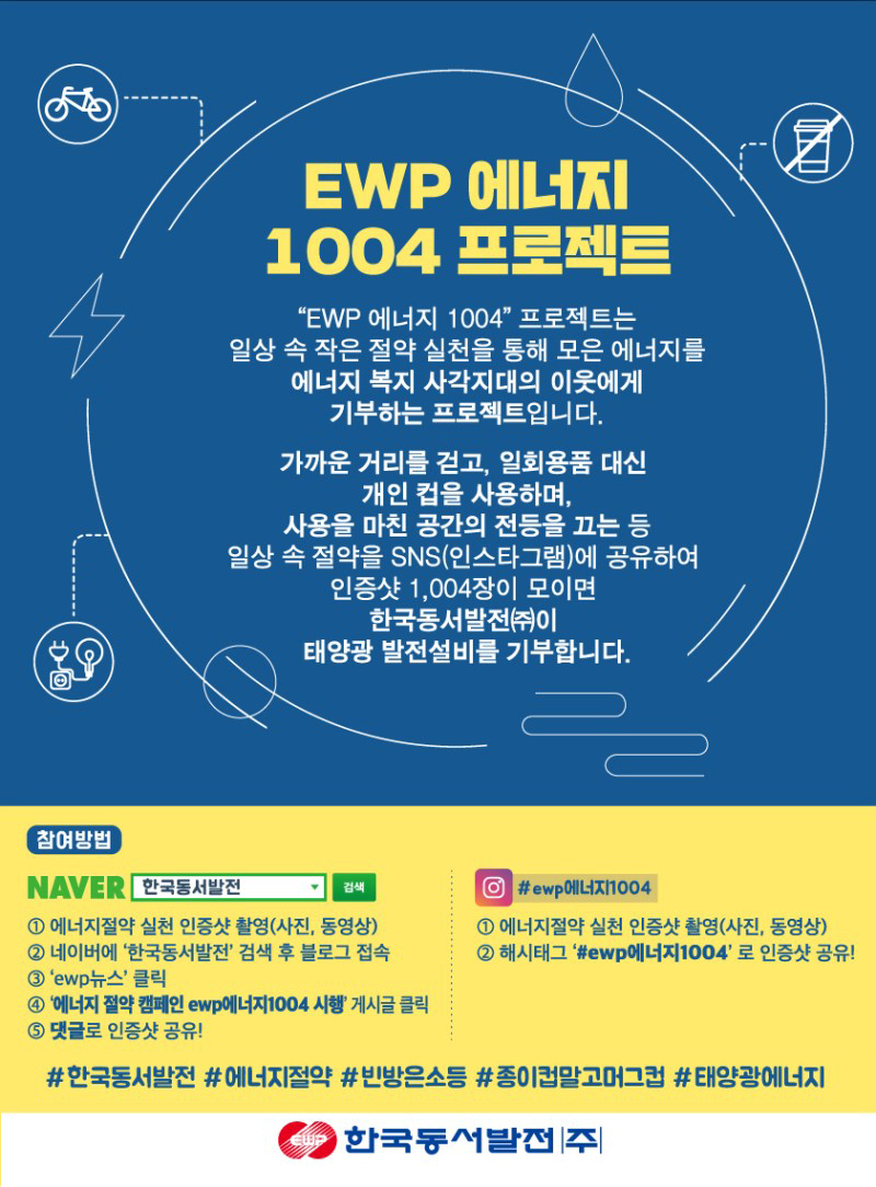 한국동서발전은 1004건이 달성될 때마다 지원 대상을 선발해 총 5곳에 태양광 설비를 기부할 예정이다.