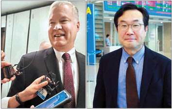 스티븐 비건 미 국무부 대북특별대표(왼쪽)과 이도훈 외교부 한반도평화교섭본부장