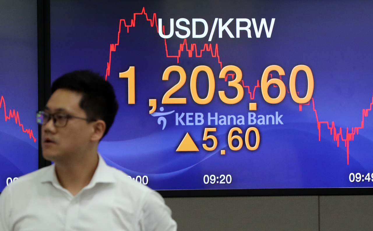 The won opened at 1,203.60 on Monday (Yonhap)