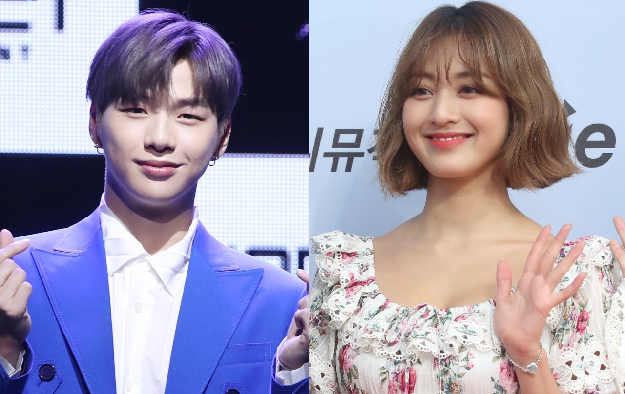 Kang Daniel, left, and Jihyo (Yonhap)