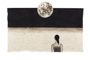 한상아, 송은아트큐브-낮선 파동 1 (detail), 2019, 광목에 먹, 160cm x 270cm [송은문화재단 제공]