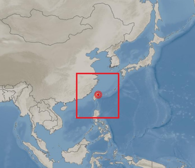 8일 오전 규모 6.0의 지진이 발생한 대만(붉은 네모 선내). [기상청 홈페이지 캡처]