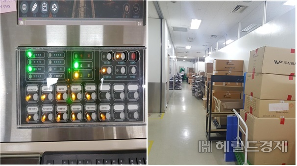 서울의 한 실내 놀이시설에 화재알람이 정지 상태로 돼 있는 모습(왼쪽)과 부산 한 백화점 복도에 상품이 쌓여있는 모습. [소방청 제공]