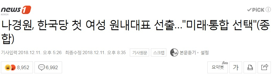 나경원 자유한국당 원내대표 측이 고소 과정에서 참고한 것으로 알려진 기사.